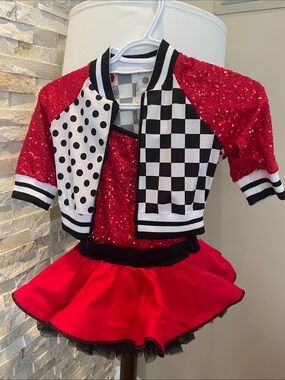 Weissman Red Sequin Dance Costume with Checker & Polka Dot Jacket